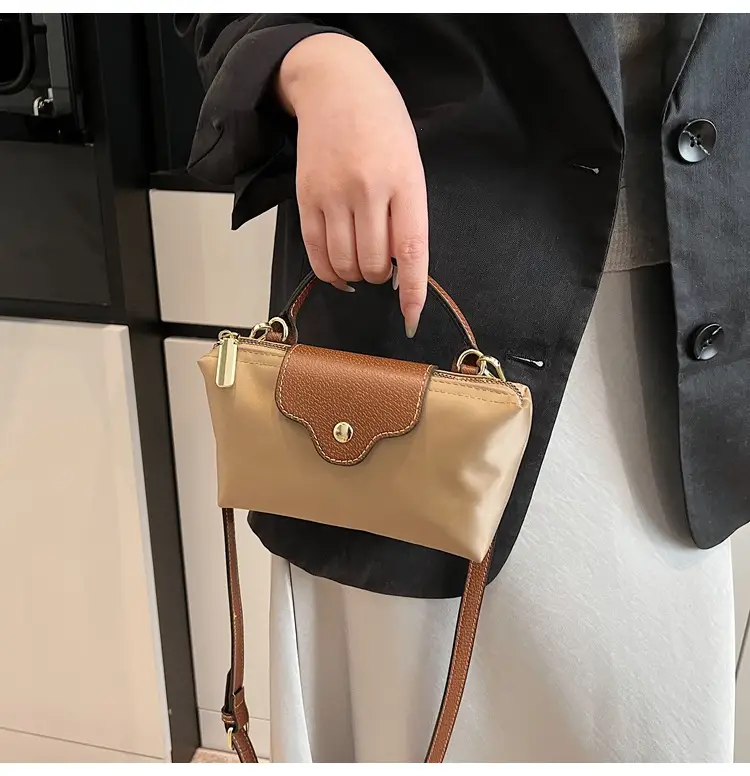 Small Square Shoulder Bag for Women Navy Brown Gold Clasp — feature 20