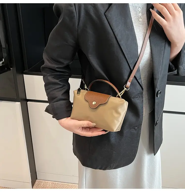 Small Square Shoulder Bag for Women Navy Brown Gold Clasp — feature 21