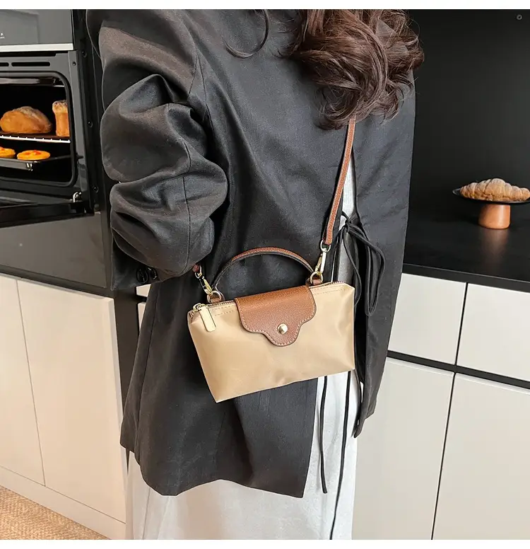 Small Square Shoulder Bag for Women Navy Brown Gold Clasp — feature 22