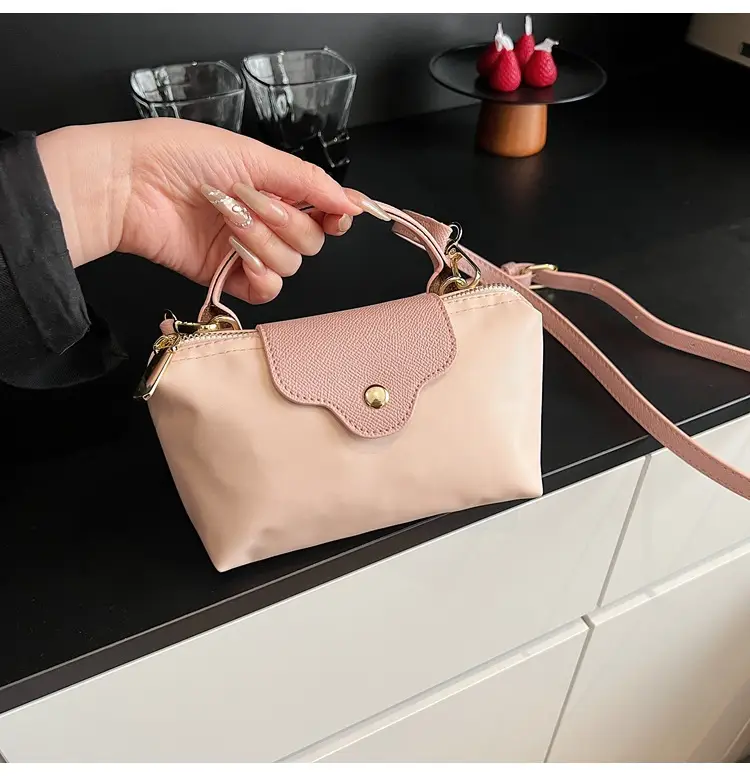 Small Square Shoulder Bag for Women Navy Brown Gold Clasp — feature 24
