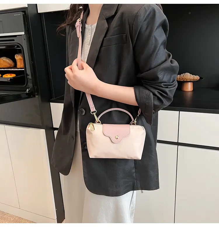 Small Square Shoulder Bag for Women Navy Brown Gold Clasp — feature 25