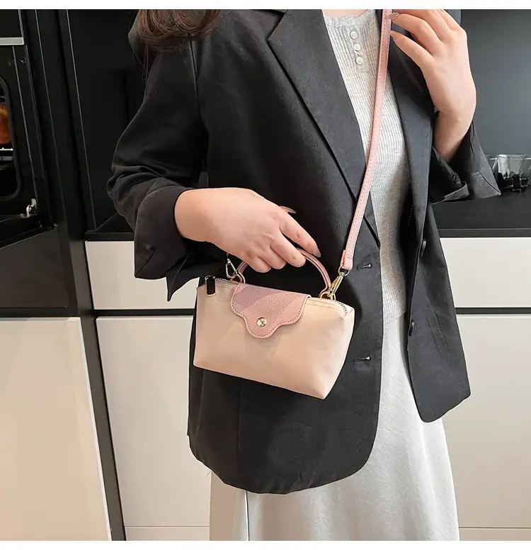 Small Square Shoulder Bag for Women Navy Brown Gold Clasp — feature 26