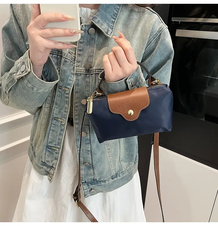 Small Square Shoulder Bag for Women Navy Brown Gold Clasp — feature 27