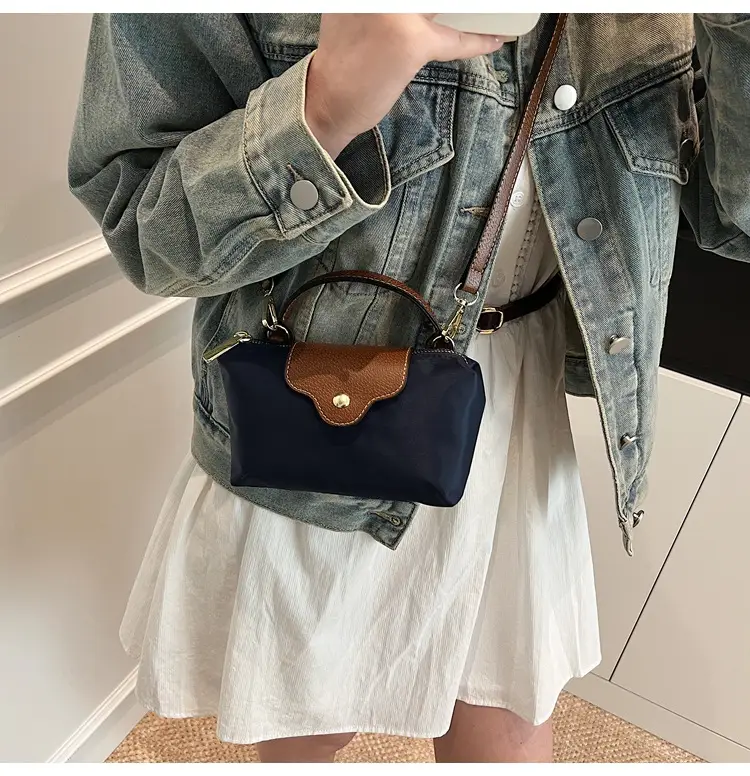 Small Square Shoulder Bag for Women Navy Brown Gold Clasp — feature 28