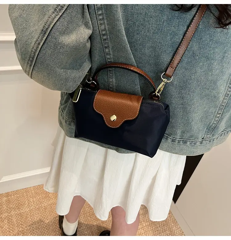 Small Square Shoulder Bag for Women Navy Brown Gold Clasp — feature 29