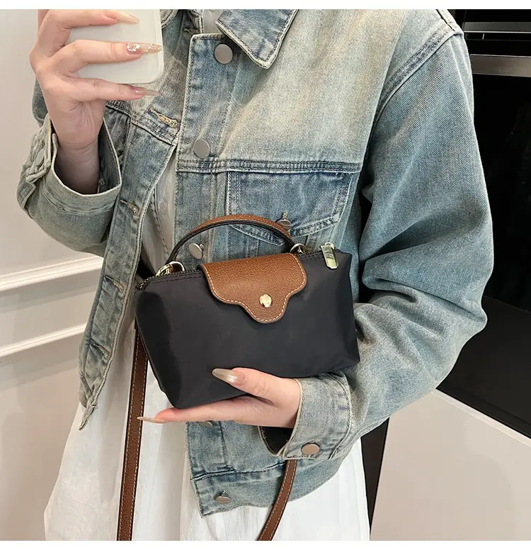 Small Square Shoulder Bag for Women Navy Brown Gold Clasp — feature 30