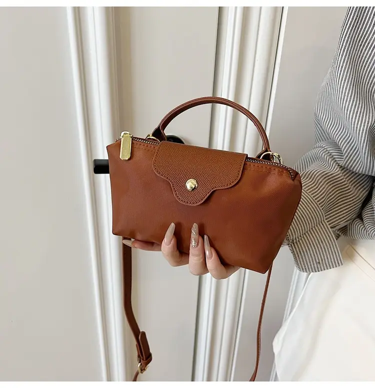 Small Square Shoulder Bag for Women Navy Brown Gold Clasp — feature 31