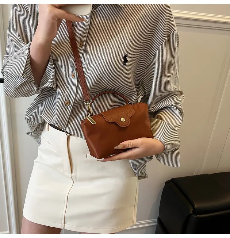 Small Square Shoulder Bag for Women Navy Brown Gold Clasp — feature 32
