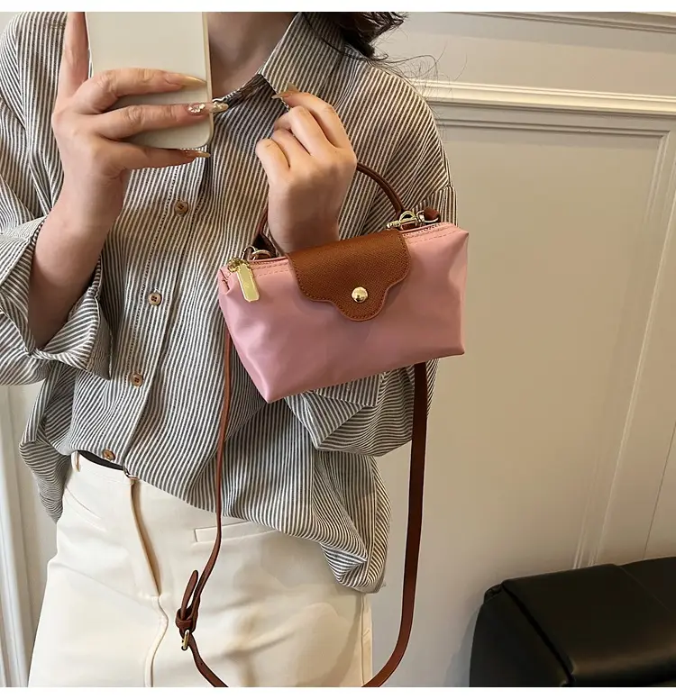 Small Square Shoulder Bag for Women Navy Brown Gold Clasp — feature 34