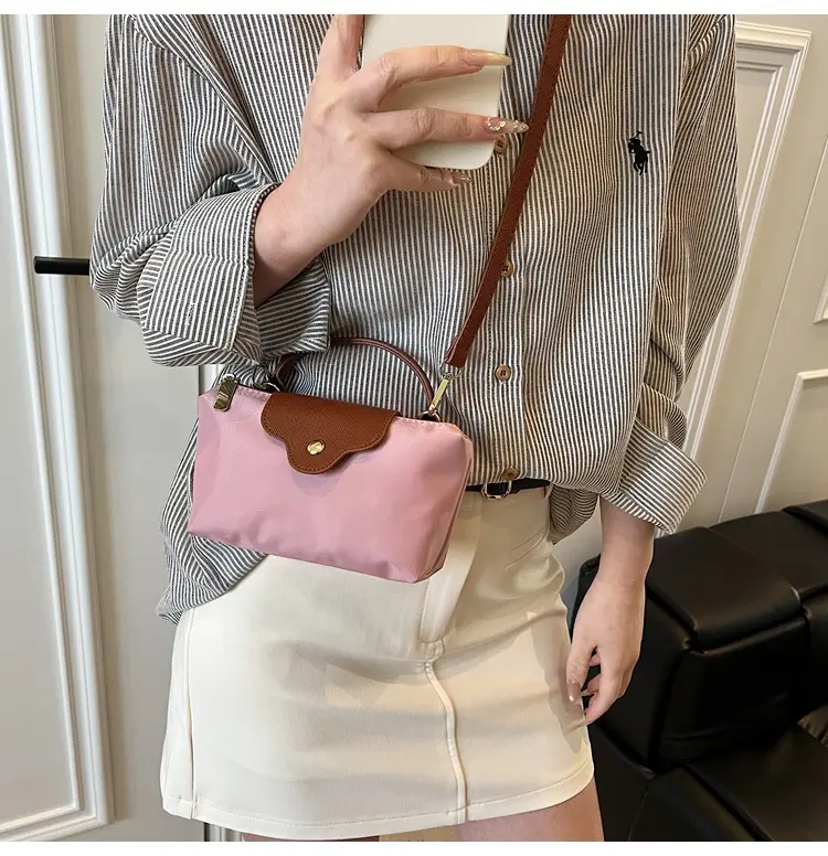 Small Square Shoulder Bag for Women Navy Brown Gold Clasp — feature 35