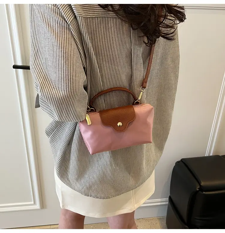 Small Square Shoulder Bag for Women Navy Brown Gold Clasp — feature 36