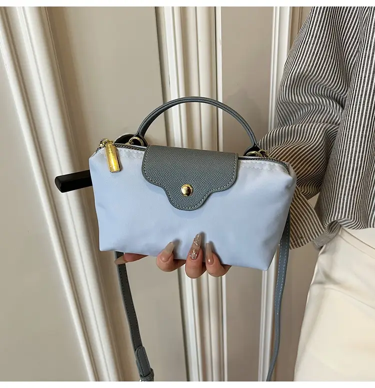 Small Square Shoulder Bag for Women Navy Brown Gold Clasp — feature 37
