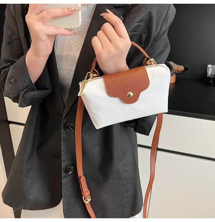 Small Square Shoulder Bag for Women Navy Brown Gold Clasp — feature 38