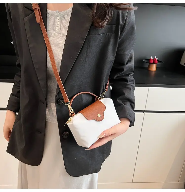 Small Square Shoulder Bag for Women Navy Brown Gold Clasp — feature 39