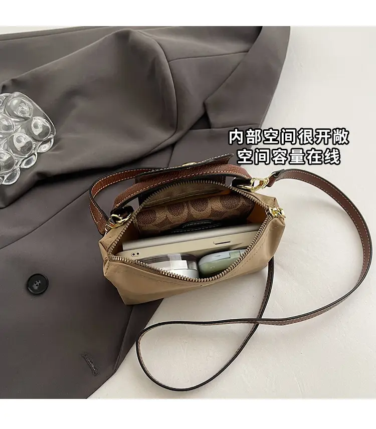 Small Square Shoulder Bag for Women Navy Brown Gold Clasp — feature 4