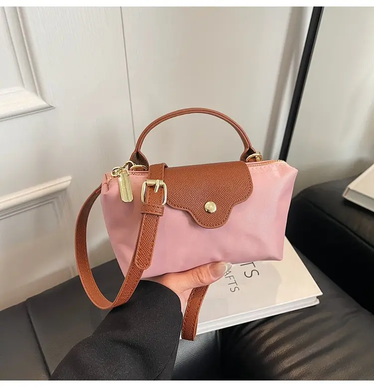 Small Square Shoulder Bag for Women Navy Brown Gold Clasp — feature 40