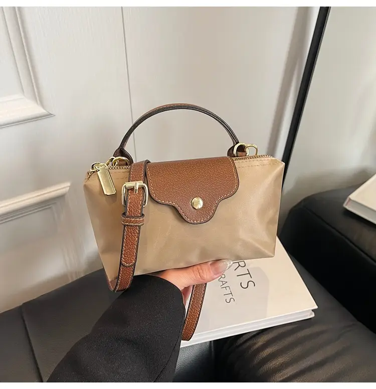 Small Square Shoulder Bag for Women Navy Brown Gold Clasp — feature 42