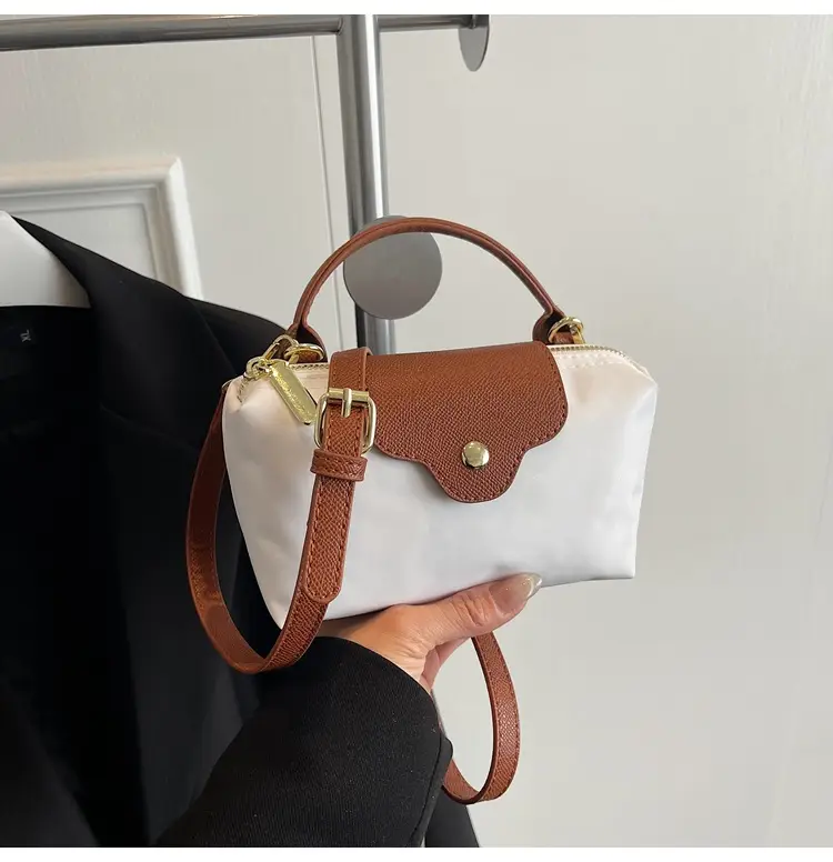 Small Square Shoulder Bag for Women Navy Brown Gold Clasp — feature 44