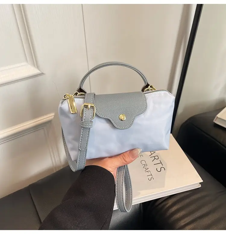 Small Square Shoulder Bag for Women Navy Brown Gold Clasp — feature 45