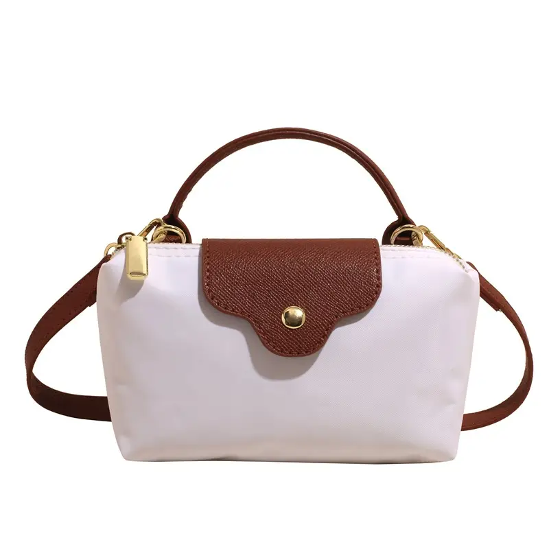 Small Square Shoulder Bag for Women Navy Brown Gold Clasp - Image 2