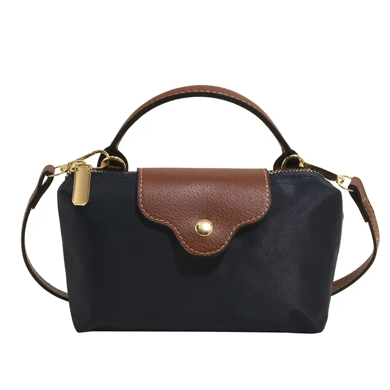 Small Square Shoulder Bag for Women Navy Brown Gold Clasp - Image 3