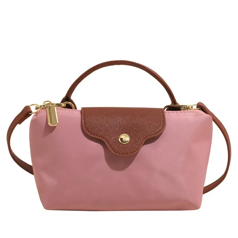 Small Square Shoulder Bag for Women Navy Brown Gold Clasp - Image 5