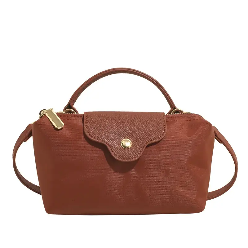 Small Square Shoulder Bag for Women Navy Brown Gold Clasp - Image 7