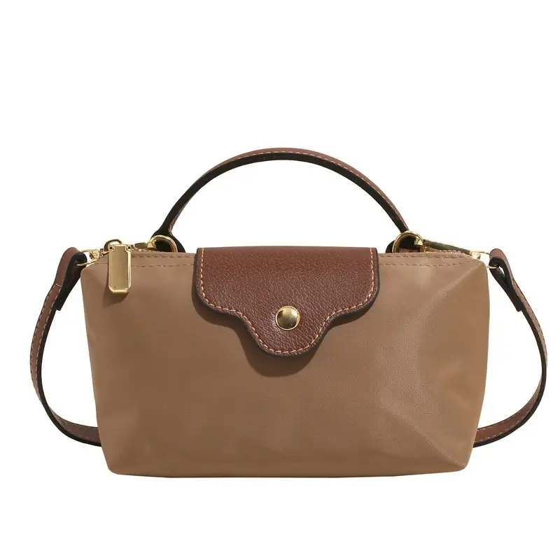 Small Square Shoulder Bag for Women Navy Brown Gold Clasp - Image 8