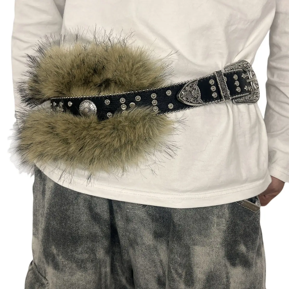 European Mao Mao Belt with Fur Trim and Metal Buckle - Image 4