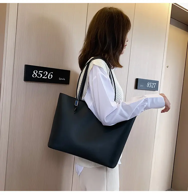 Women European American Retro Tote Bag Large Capacity Stiff Leather — feature 6