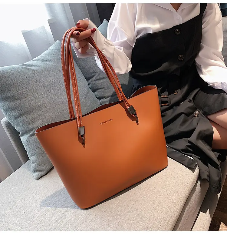 Women European American Retro Tote Bag Large Capacity Stiff Leather — feature 7