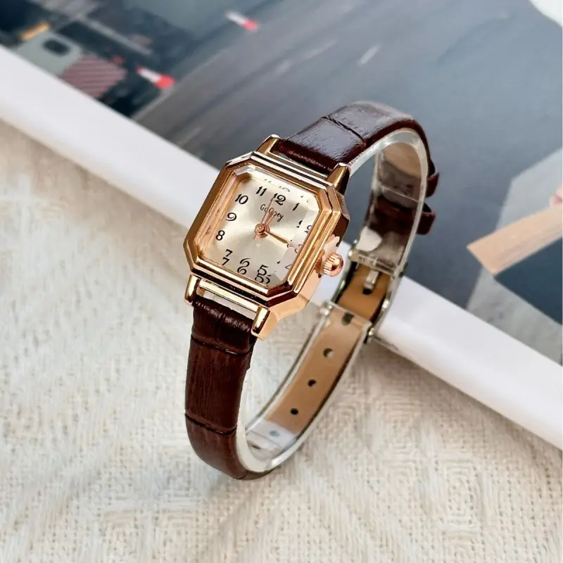 Women's Square Watch Brown Leather Strap 15cm