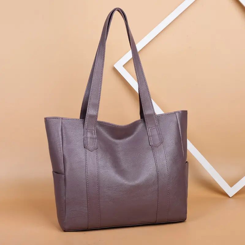 Brown Leather Tote Bag for Women Large Capacity Retro Style