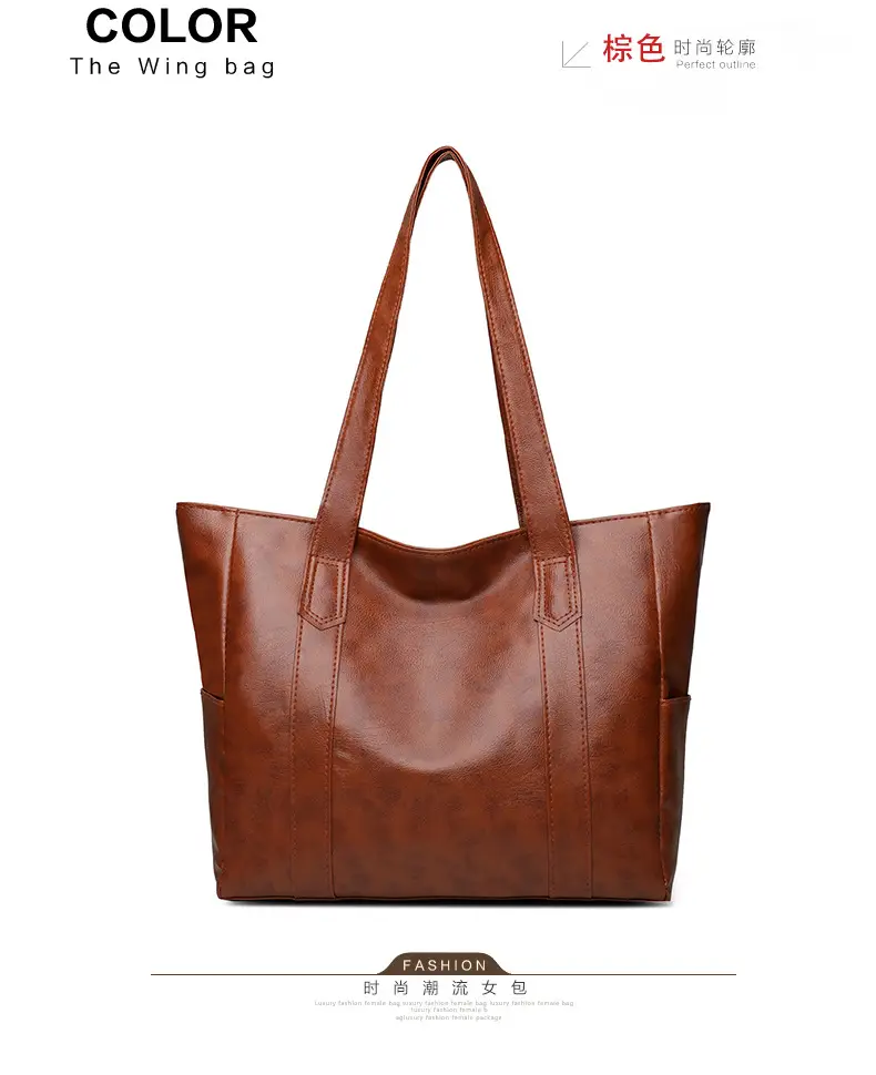 Brown Leather Tote Bag for Women Large Capacity Retro Style — feature 23