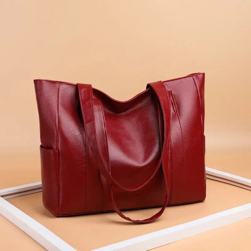 Brown Leather Tote Bag for Women Large Capacity Retro Style