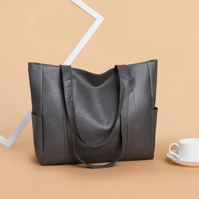 Brown Leather Tote Bag for Women Large Capacity Retro Style
