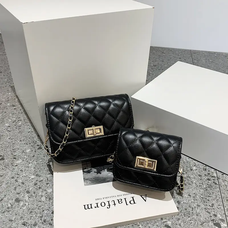 Black Rhombic Chain Shoulder Bag Set for Women 2022 - Image 5