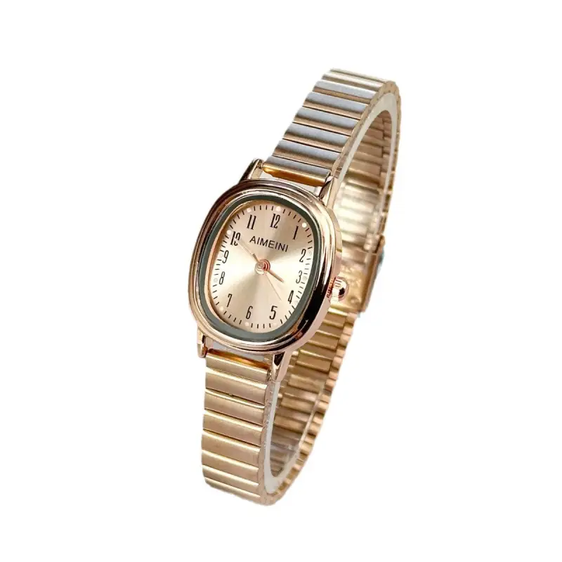 Women's Oval Disc Quartz Watch with Gold Steel Band - Image 6