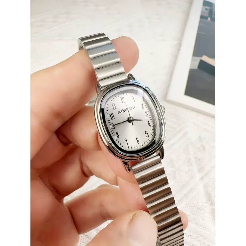 Women's Oval Disc Quartz Watch with Gold Steel Band - Image 3