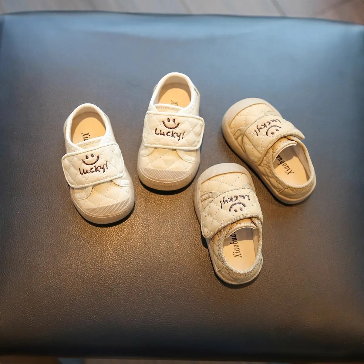 Baby Slippers Cream Soft Sole Toddler Shoes
