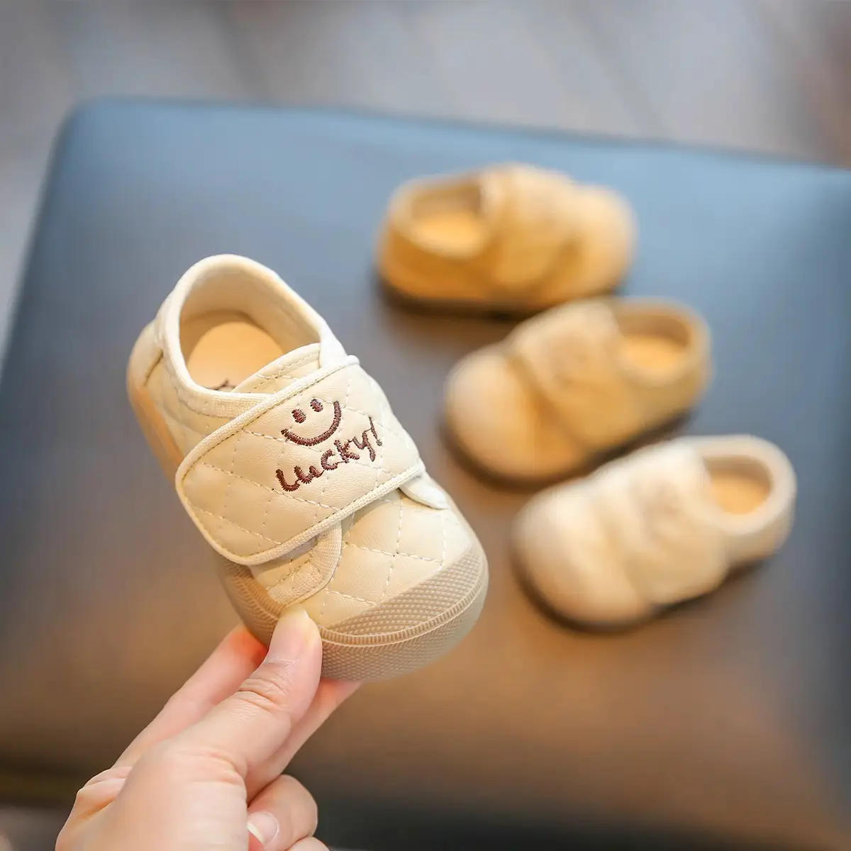 Baby Slippers Cream Soft Sole Toddler Shoes