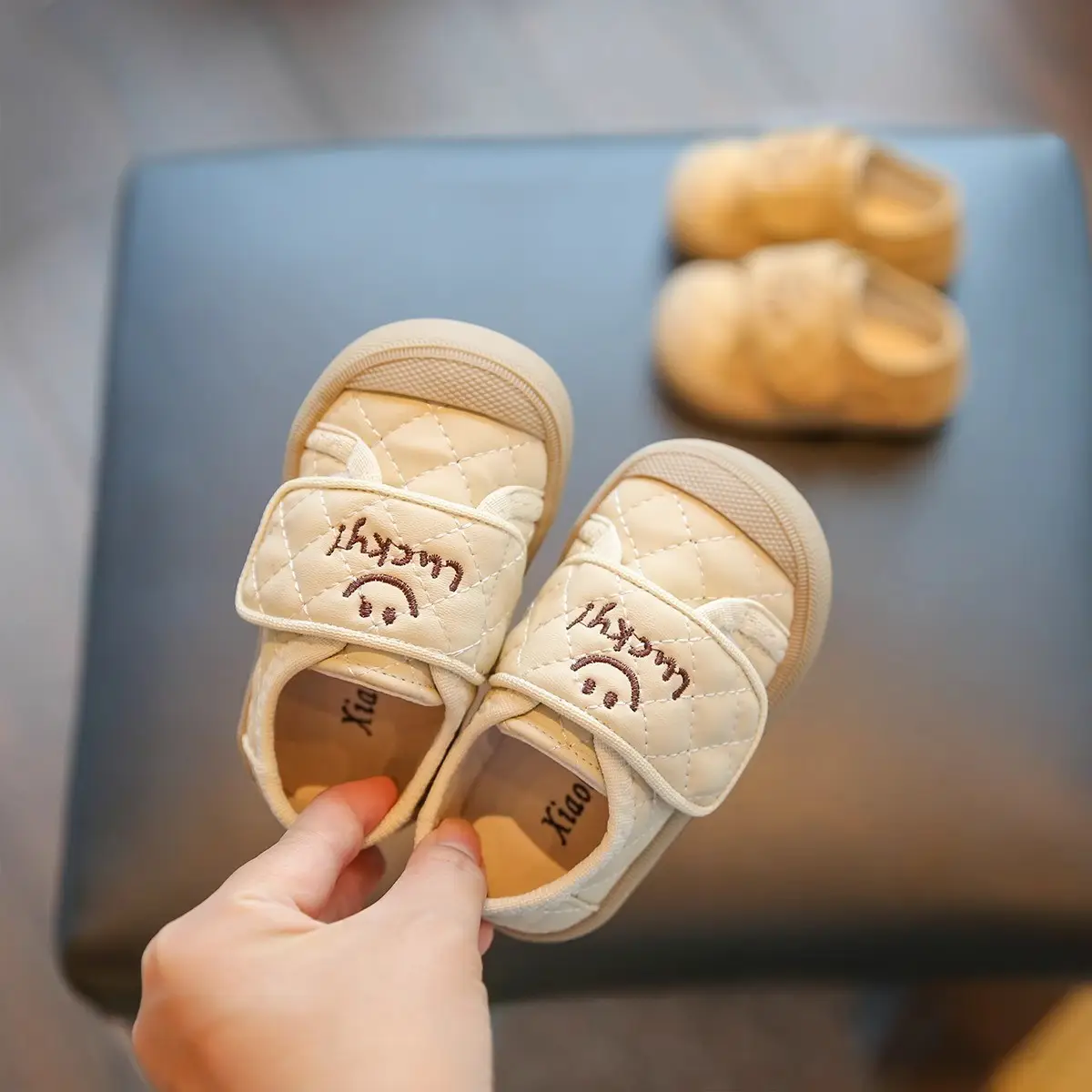 Baby Slippers Cream Soft Sole Toddler Shoes