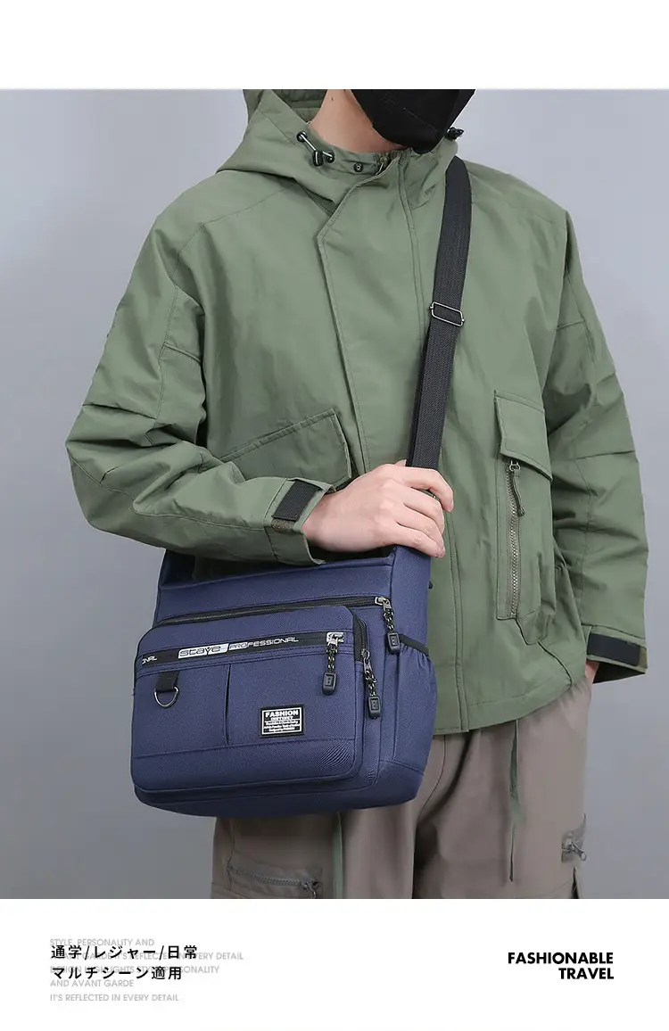 Waterproof Multi-Pocket Business Shoulder Bag Green — feature 12