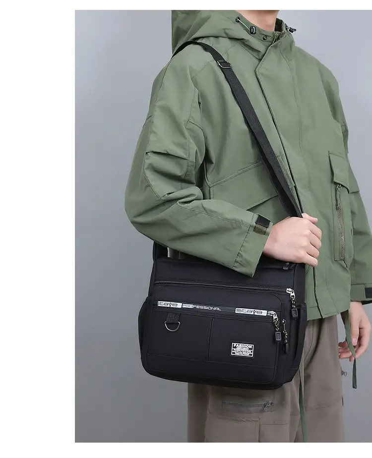 Waterproof Multi-Pocket Business Shoulder Bag Green — feature 14
