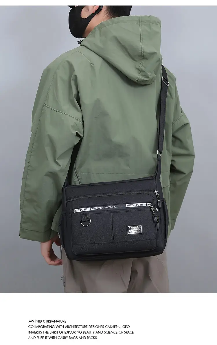Waterproof Multi-Pocket Business Shoulder Bag Green — feature 15