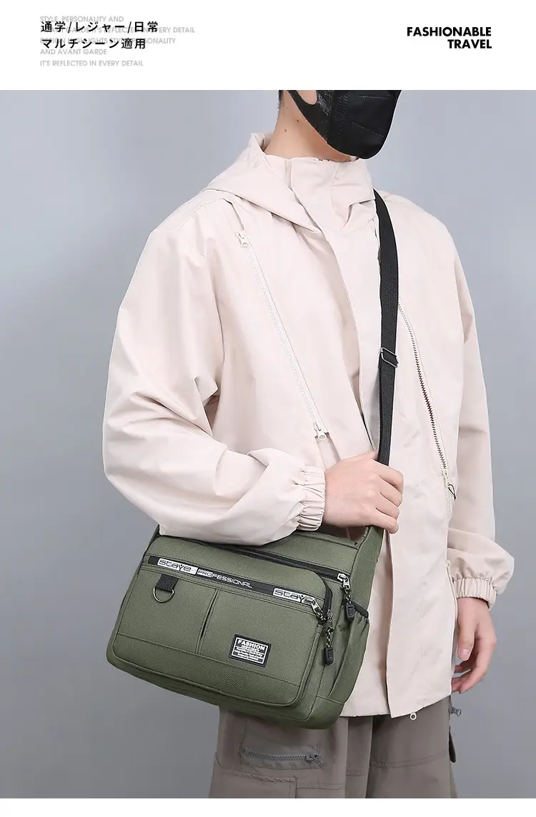 Waterproof Multi-Pocket Business Shoulder Bag Green — feature 16