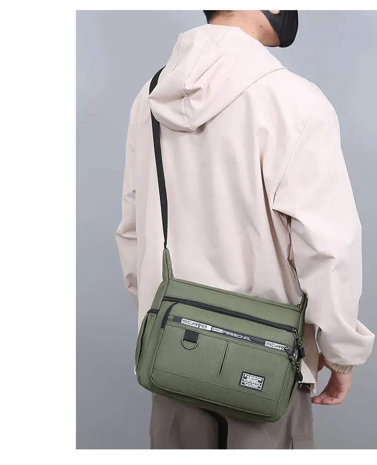 Waterproof Multi-Pocket Business Shoulder Bag Green — feature 17