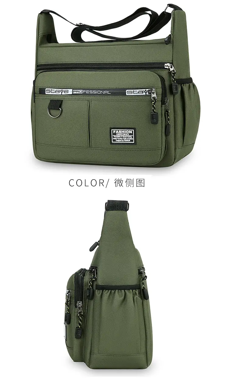 Waterproof Multi-Pocket Business Shoulder Bag Green — feature 23