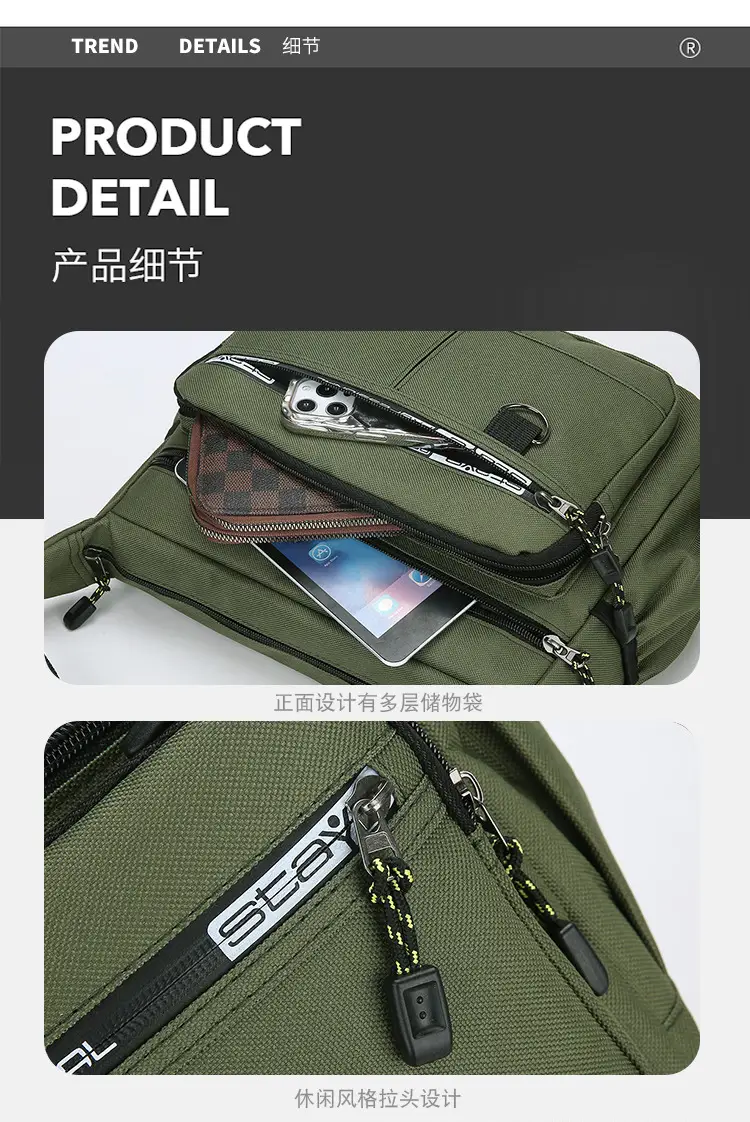 Waterproof Multi-Pocket Business Shoulder Bag Green — feature 25