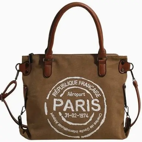 Paris Print Canvas Shoulder Bag Women Large Capacity - Image 9